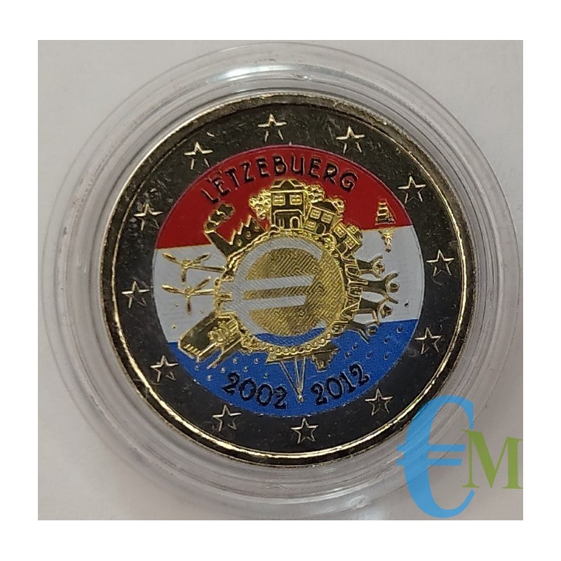 Lussemburgo 2012 - 2 euro colorato 10° delle Monete e Banconote in Euro