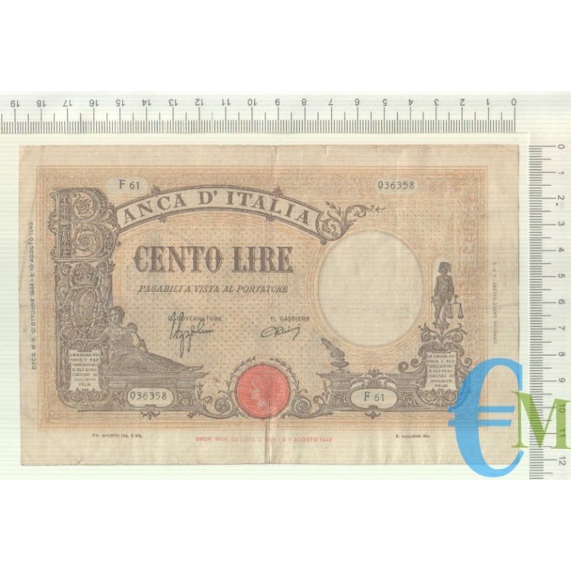 Italia - 100 Lire Barbetti modificado - decreto 10.10.1944