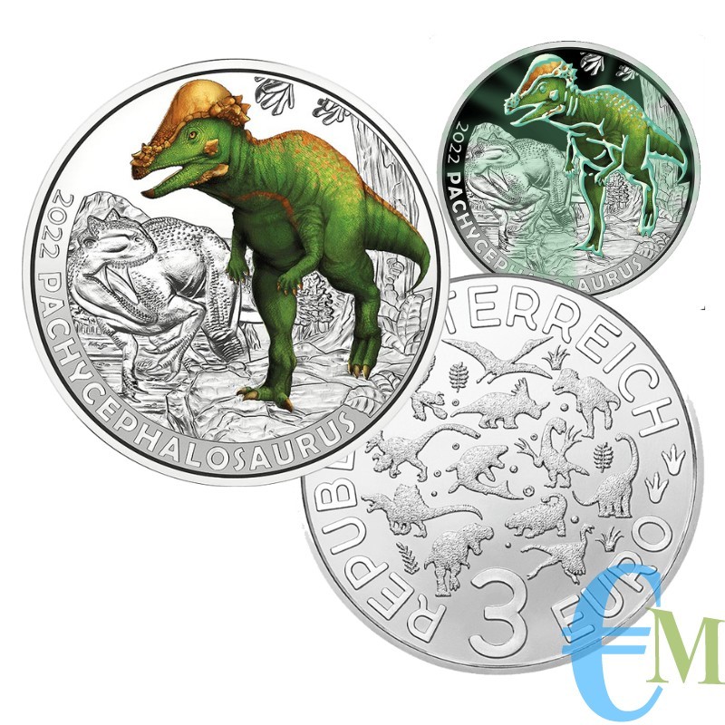 Austria 2022 - 3 euro Pachicefalosauro Wyomingensis - 11° moneta Supersaurs