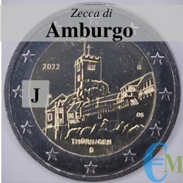 Germania 2022 - 2 euro Castello di Wartburg a Eisenach - Turingia - zecca J
