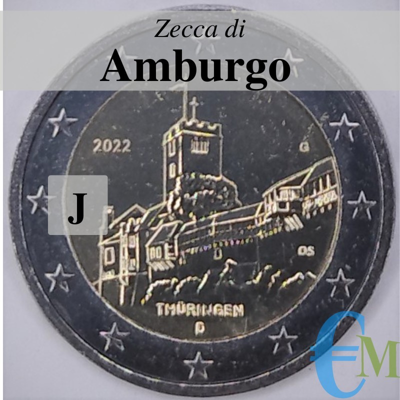 Alemania 2022 - 2 euros Castillo de Wartburg en Eisenach - Turingia - menta J