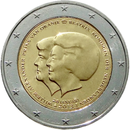 Olanda 2013 - 2 euro commemorativo abdicazione della regina Beatrice dei Paesi Bassi in favore del figlio Guglilmo Alessandro.