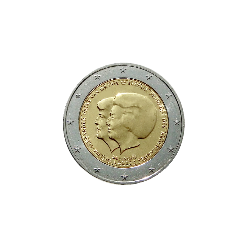 Abdicación conmemorativa de 2 euros de la reina Beatriz a favor de su hijo Guglilmo Alexander de los Países Bajos.
