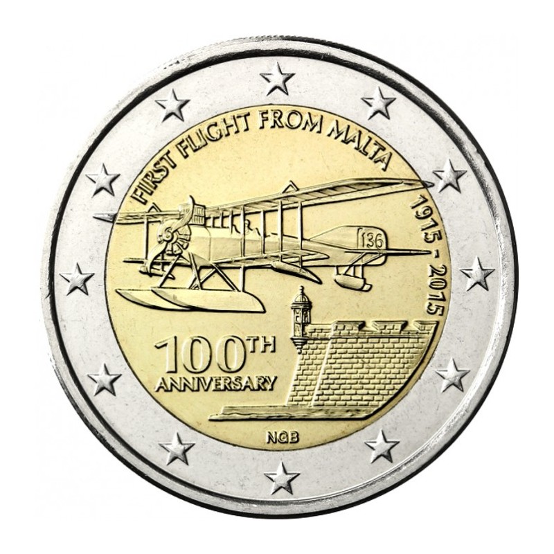 Malta 2015 - 2 euro commemorativo 100° anniversario del primo volo dall'isola.