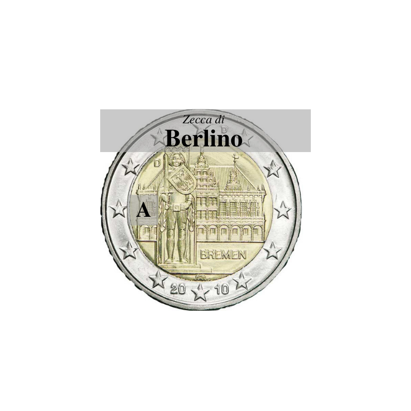 Germania 2010 - 2 euro commemorativo Municipio di Brema e Markplatz, 5° moneta dedicata ai Lander tedeschi- zecca di Berlino A