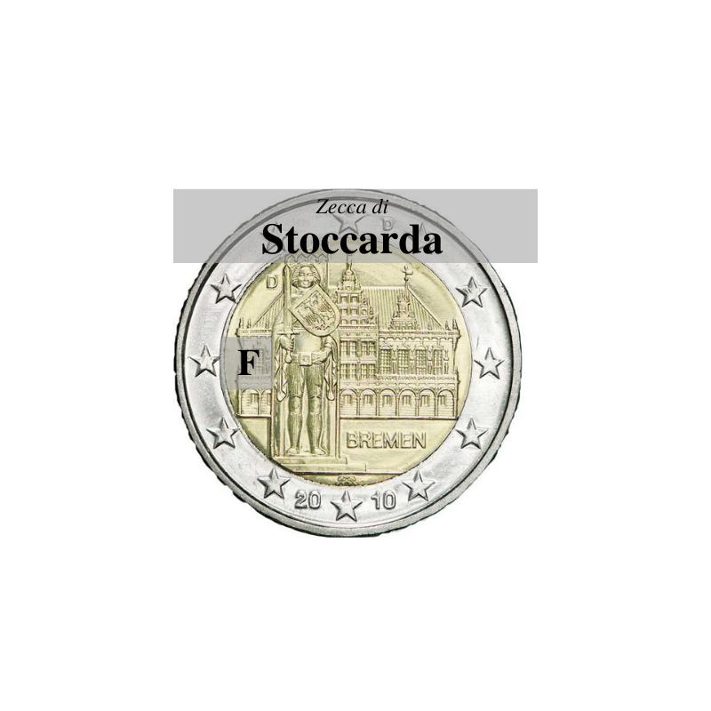 Germania 2010 - 2 euro commemorativo Municipio di Brema e Markplatz,5° moneta dedicata ai Lander tedeschi - zecca di Stoccarda F