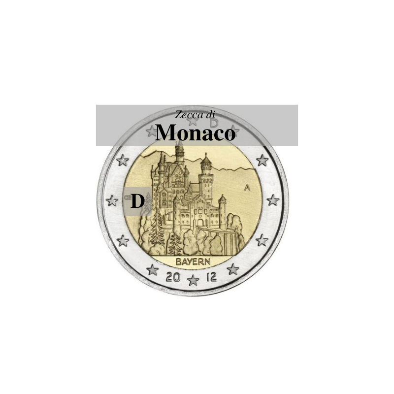 Germania 2012 - 2 euro commemorativo castello di Neuschwanstein, 7° moneta dedicata ai Lander tedeschi - zecca di Monaco D