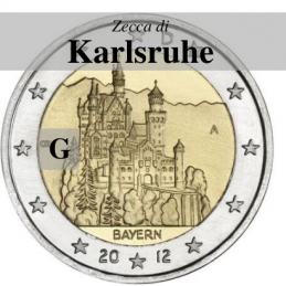 Germania 2012 - 2 euro commemorativo castello di Neuschwanstein, 7° moneta dedicata ai Lander tedeschi - zecca di Karlsruhe G