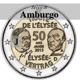 Germania 2013 - 2 euro commemorativo 50° anniversario della firma del Trattato dell'Eliseo - zecca di Amburgo J
