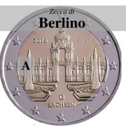 Germania 2016 - 2 euro commemorativo Zwinger a Dresda, 11° moneta della serie dedicata ai Lander tedeschi - zecca di Berlino A