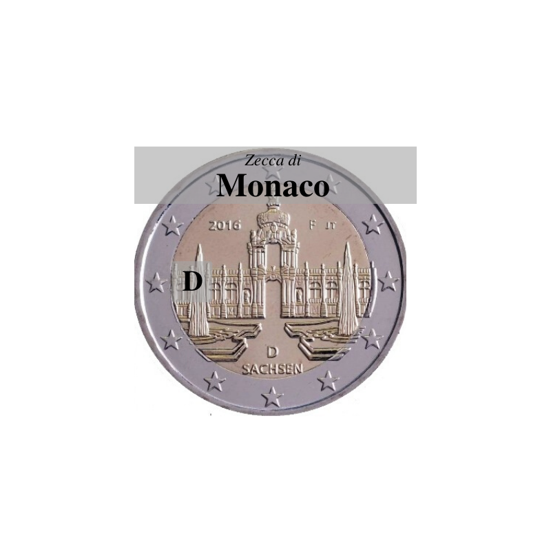 Germania 2016 - 2 euro commemorativo Zwinger a Dresda, 11° moneta della serie dedicata ai Lander tedeschi - zecca di Monaco D