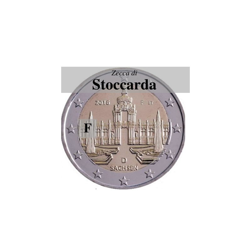 Germania 2016 - 2 euro commemorativo Zwinger a Dresda, 11° moneta della serie dedicata ai Lander tedeschi - zecca di Stoccarda F