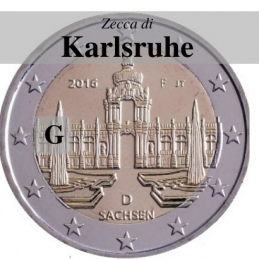 Germania 2016 - 2 euro commemorativo Zwinger a Dresda, 11° moneta della serie dedicata ai Lander tedeschi - zecca di Karlsruhe G