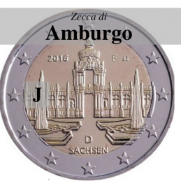 Germania 2016 - 2 euro commemorativo Zwinger a Dresda, 11° moneta della serie dedicata ai Lander tedeschi - zecca di Amburgo J
