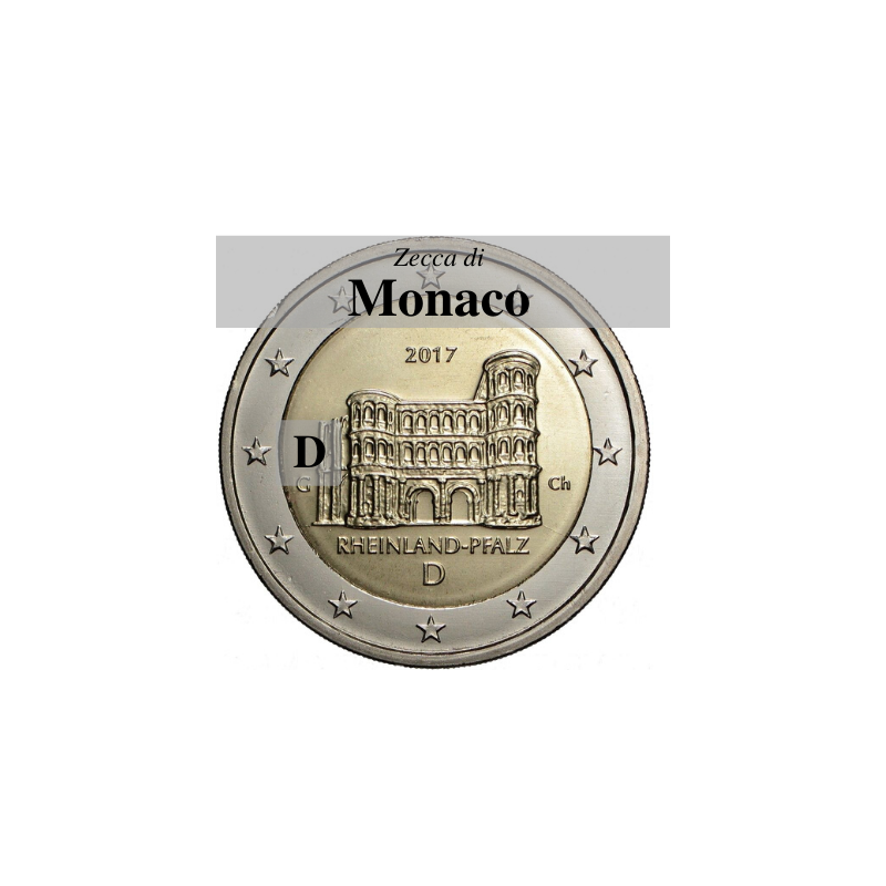 Germania 2017 - 2 euro commemorativo Porta Nigra a Treviri, 12° moneta dedicata ai Lander tedeschi - zecca di Monaco D