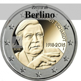 Germania 2018 - 2 euro commemorativo 100° anniversario dalla nascita di Helmut Schmidt - zecca di Berlino A