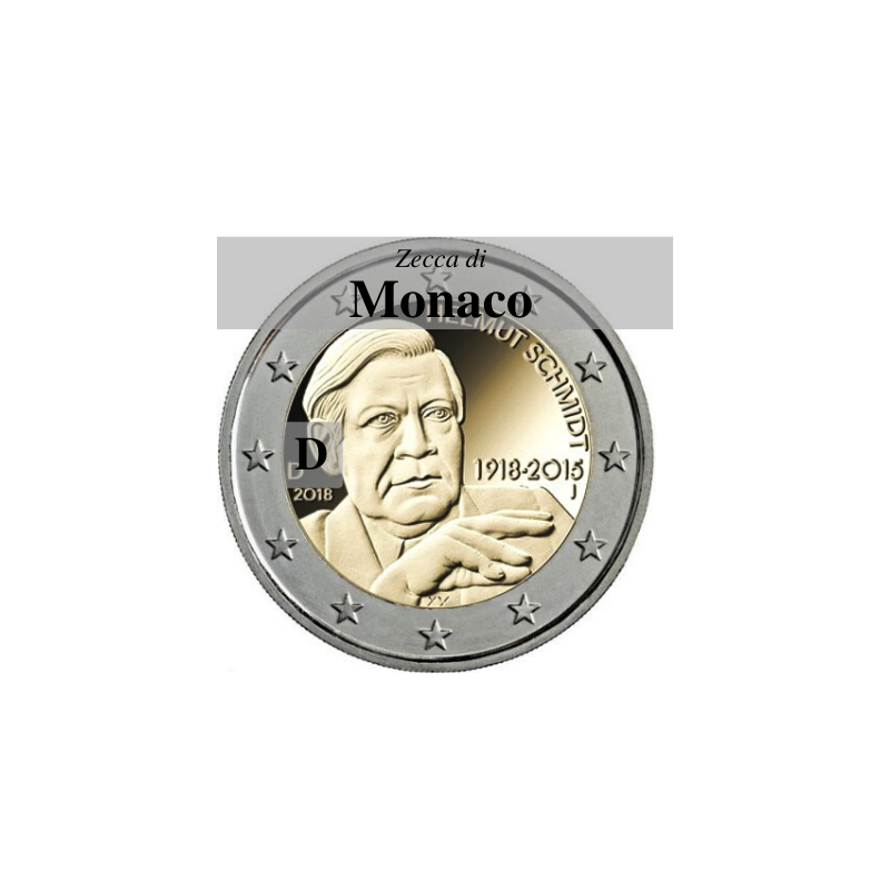 Germania 2018 - 2 euro commemorativo 100° anniversario dalla nascita di Helmut Schmidt - zecca di Monaco D