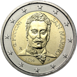 San Marino 2014 - 2 euro commemorativo 90° anniversario della morte di Giacomo Puccini (1858 - 1924), compositore italiano.