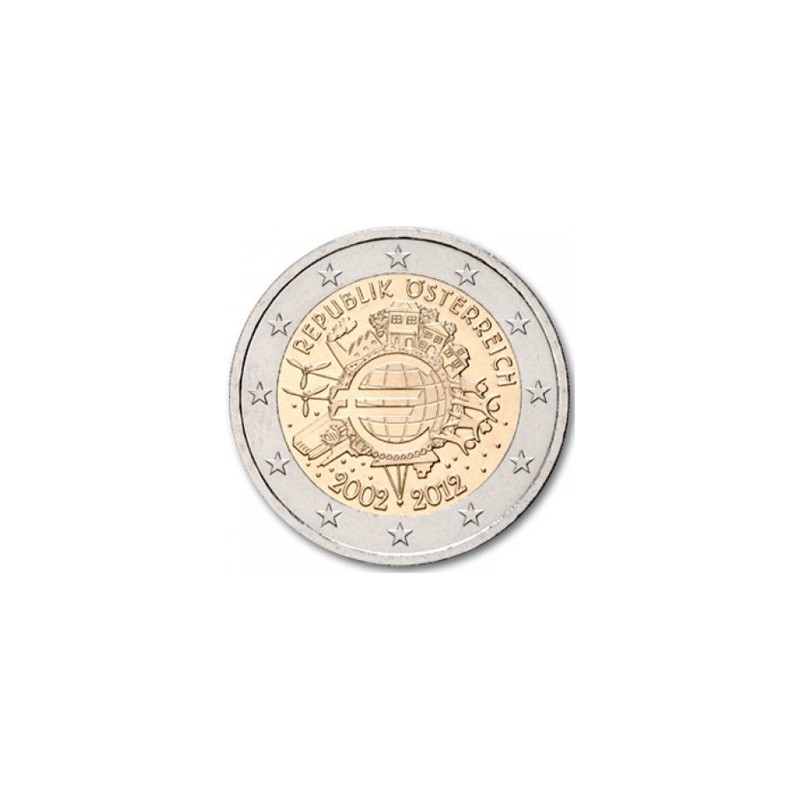 Austria 2012 - 2 euro commemorativo 10° anniversario dell'introduzione in circolazione delle banconote e monete euro.