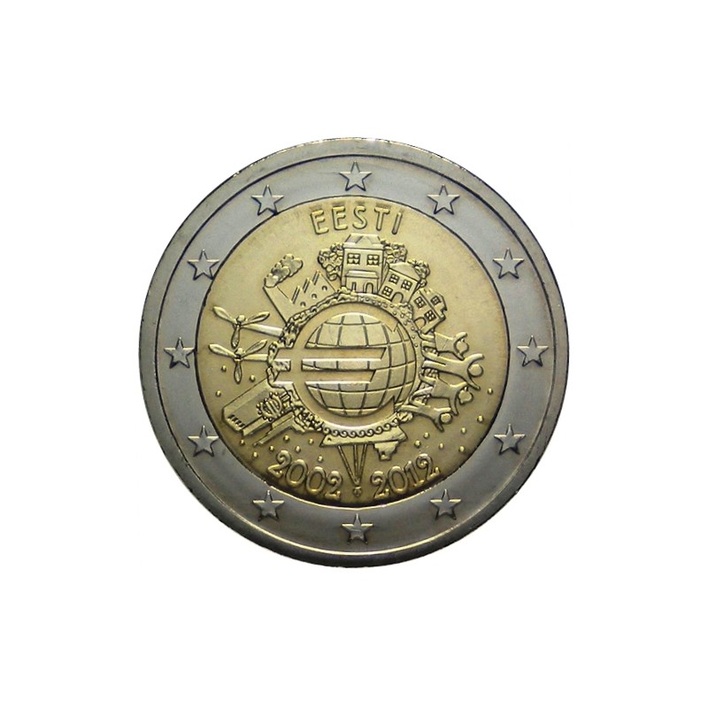Estonia 2012 - 2 euro commemorativo 10° anniversario dell'introduzione in circolazione delle banconote e monete euro.