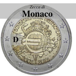 Germania 2012 - 2 euro commemorativo 10° anniversario dell'introduzione delle banconote e monete euro - zecca di Monaco D