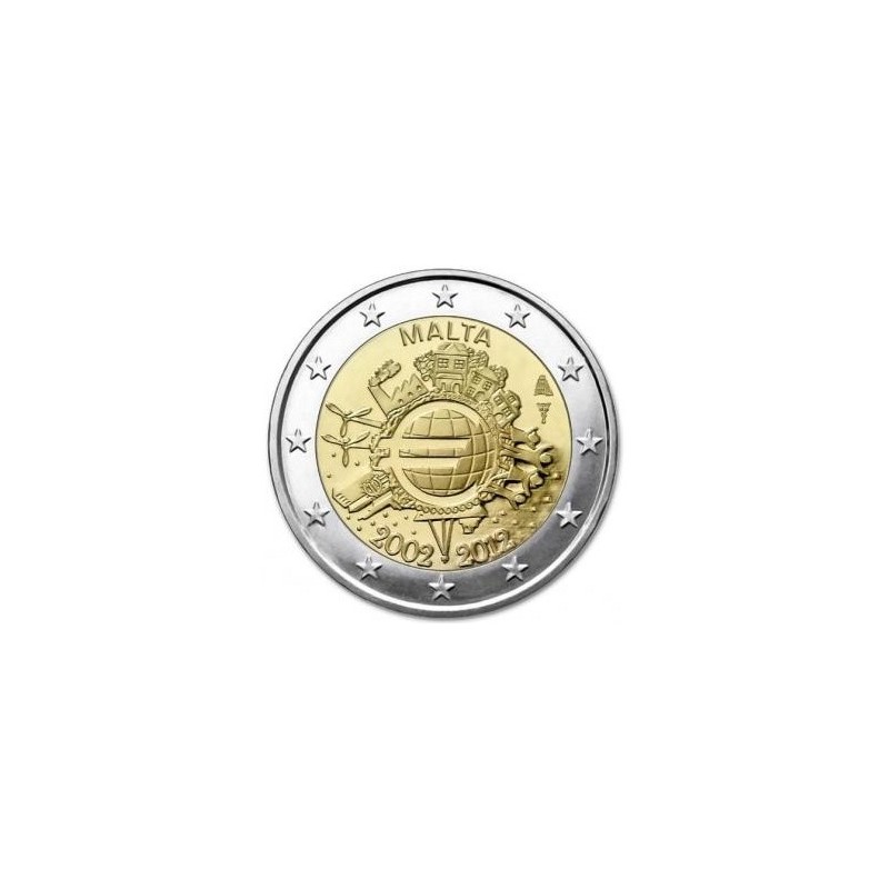 Malta 2012 - 2 euro commemorativo 10° anniversario dell'introduzione in circolazione delle banconote e monete euro.