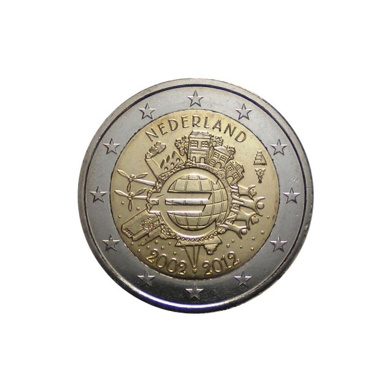 Olanda 2012 - 2 euro commemorativo 10° anniversario dell'introduzione in circolazione delle banconote e monete euro.